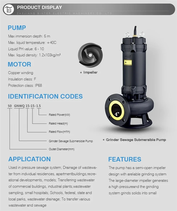 Nice Quality 100GNWQ100-15-7.5 Submersible Cutting Waste Water Sewage Pump Nice Quality 100GNWQ100-15-7.5 Submersible Cutting Waste Water Sewage Pump