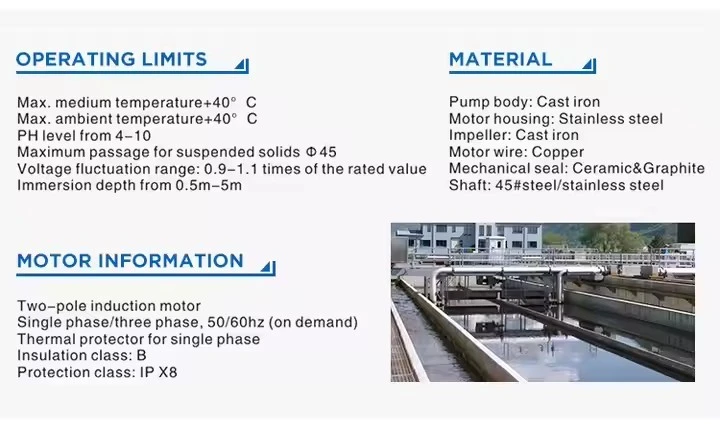 V750F Sewage Submersible Pump - 0.75kW/1HP 300L/min 12m Head 8m Suction Lift factory